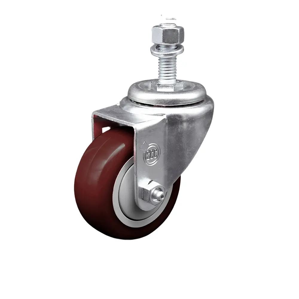 Service Caster Series #20 Light Duty Threaded Stem Caster, 300 lbs Capacity, Stainless Steel Polyurethane Swivel, 3 x 1.25 in. Maroon Wheel, 12 mm Stem for Carts, Equipment Material Handling (SCC-SSTS20S314-PPUB-MRN-M1215)