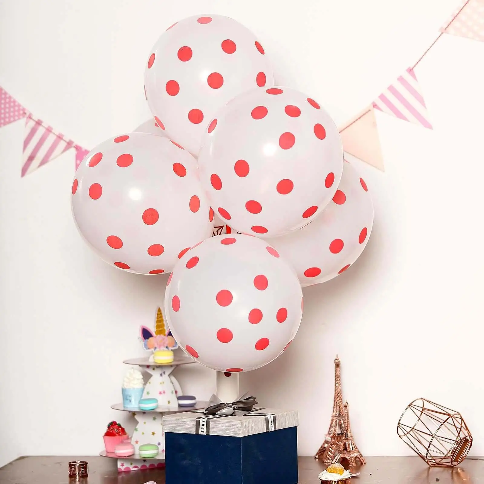 12-Inch Polka Dot Latex Balloons, 25-Pack Hot Pink and White (Choking Hazard Small Parts), Birthday Party Decorations, Hanging Decor for Home & Festive Supplies