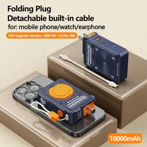 5-in-1 Mobile Power Bank 10000mAh with 22.5W Fast Charging Power Bank, 3-in-1 Multi-Function, 15W Magnetic Wireless Charging, and Built-in PD Cable - Smartphone, Chargeable