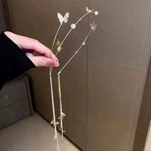 Elegant Butterfly Fringe Headband for Women, Sparkling Hair Accessory with Chain, Perfect for Daily Wear, Parties, Weddings, Hair Tassels