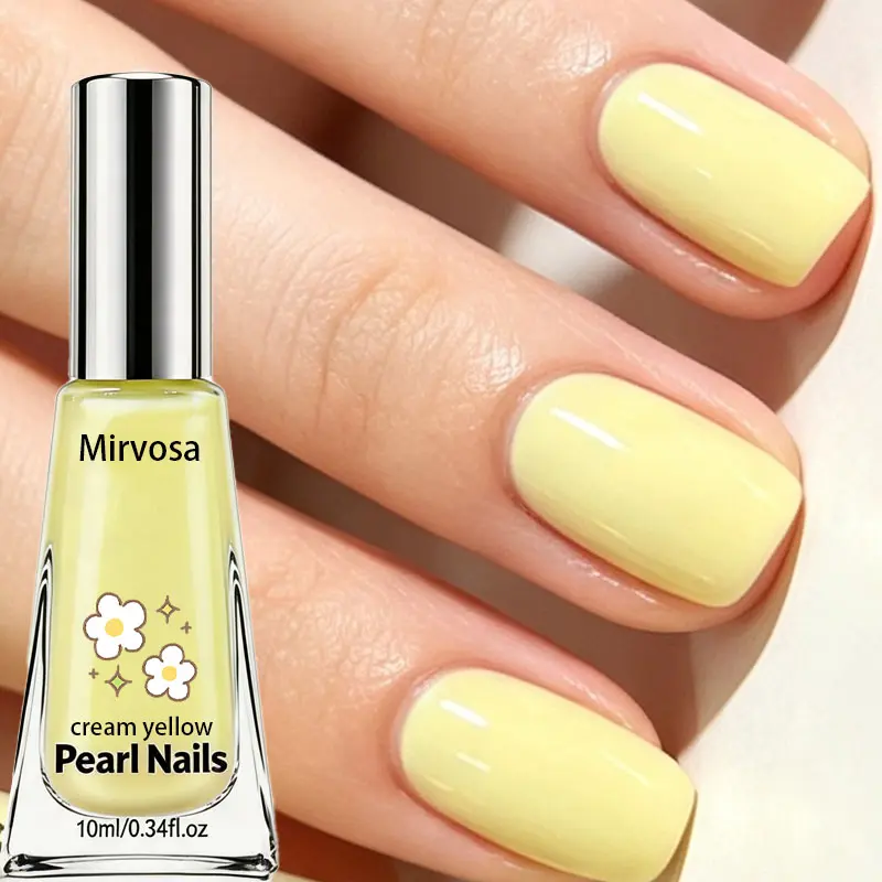 Cream Yellow Nail Polish, Fresh Full-Coverage Cream Texture, High-Gloss Shiny Finish, Long-Lasting Anti-Peeling Formula, Ideal for Spring & Summer Daily Looks