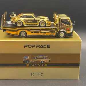 Pop Race HEC Hobby Expo China Special Edition Porsche RWB & Transport Truck Set - Gold - 1:64 Scale
