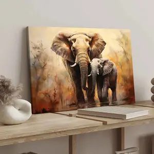 1Count Wooden Frame Canvas, Majestic African Elephant Family Images, Exquisite Poster, Fashion Bedroom Decoration, Modern Art Home Poster, Waterproof High Definition Printing, Ideal Gift, Art, Wall Art Decor
