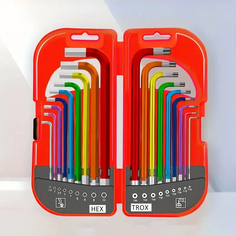 18-Piece Colorful Ball-Head Wrench Set, Hex L-Type Extended Wrenches, Durable Material, Multi-Specification, Ideal for Industrial & Home Use