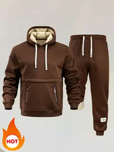 Men's Winter Sports Suit Sweatsuit With Pockets Thickened Long-Sleeved Shirt Pants Outdoor Fitness Gym Wear Autumn-Winter Set Men's Sportswear