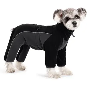 Fleece Dog Coat for Small Medium Dog,Pullover Pajamas Jumpsuit Bodysuit Puppy Coats with Legs, Pet Windproof Warm Cold Weather Jacket Full Body Vest Cozy Snowsuit Outfit Clothes (Black, M)