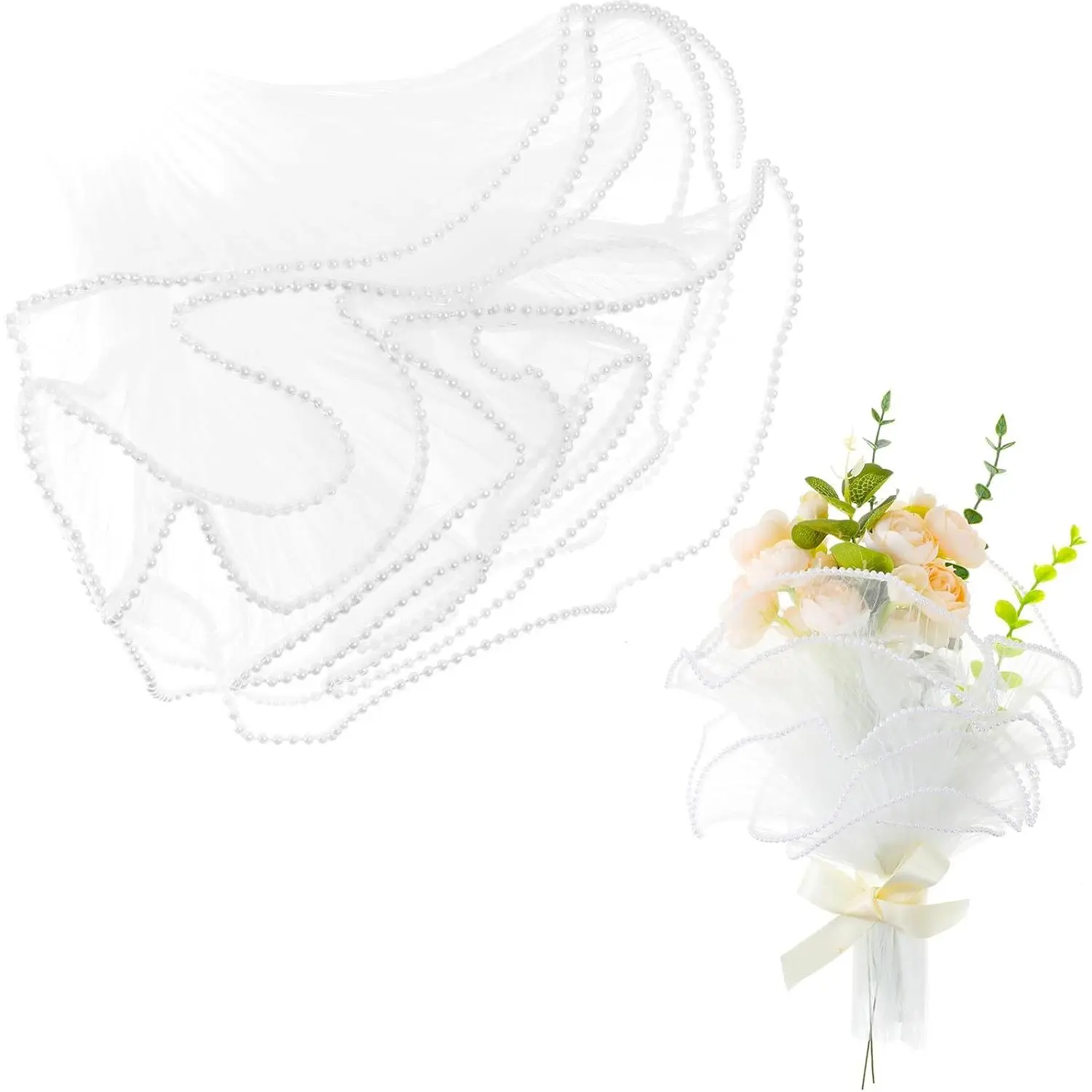 4 Yards White Bouquet Wrapping Mesh Paper  Edge Wrinkled Wavy Net Yarn Flower Wrapping Paper for DIY Crafts Valentine's Day Mother's Day Wedding Florist Supplies