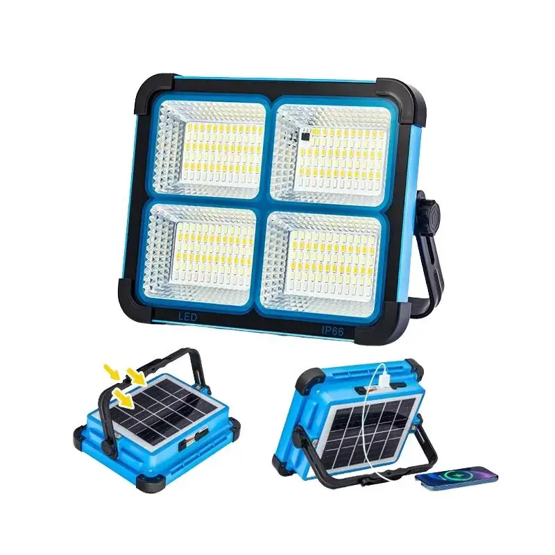 Solar Rechargeable LED Work Light, 288pcs 5730 LED Beads High Lumens Portable Foldable Flashlight, 5 Lighting Modes, IP66 Weatherproof, Type-C Charging & USB Power Bank Output, Emergency Light for Camping Fishing Garage Outdoor