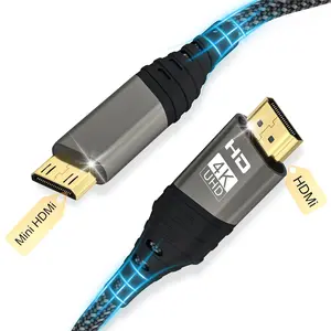 Mini HDMI to HDMI Cable 6.56FT.4K@60HZ 1080P HDMI to Mini HDMI Cable Nylon Braided Supports Ethernet.UHD.3D.HDR.ARC.Mini HDMI Compatible with Nikon D7100 Canon EOS RP/R.Raspberry Pi Zero/Zero W etc