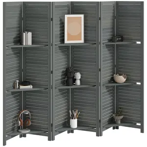 6-Panel Wood Privacy Room Divider, 67" Tall Modern Freestanding Partition with 3 Shelves for Bedroom, Folds Flat for Storage Behind Couch or in Closet, Modern Room Dividers, Privacy Room Dividers