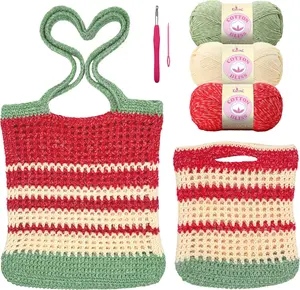 KnitPal Market Bag Crochet Kit – Make 2 Reusable Tote Bags | Cotton Blend Yarn, Hook | Patterns & Video Guide | Confident Beginners