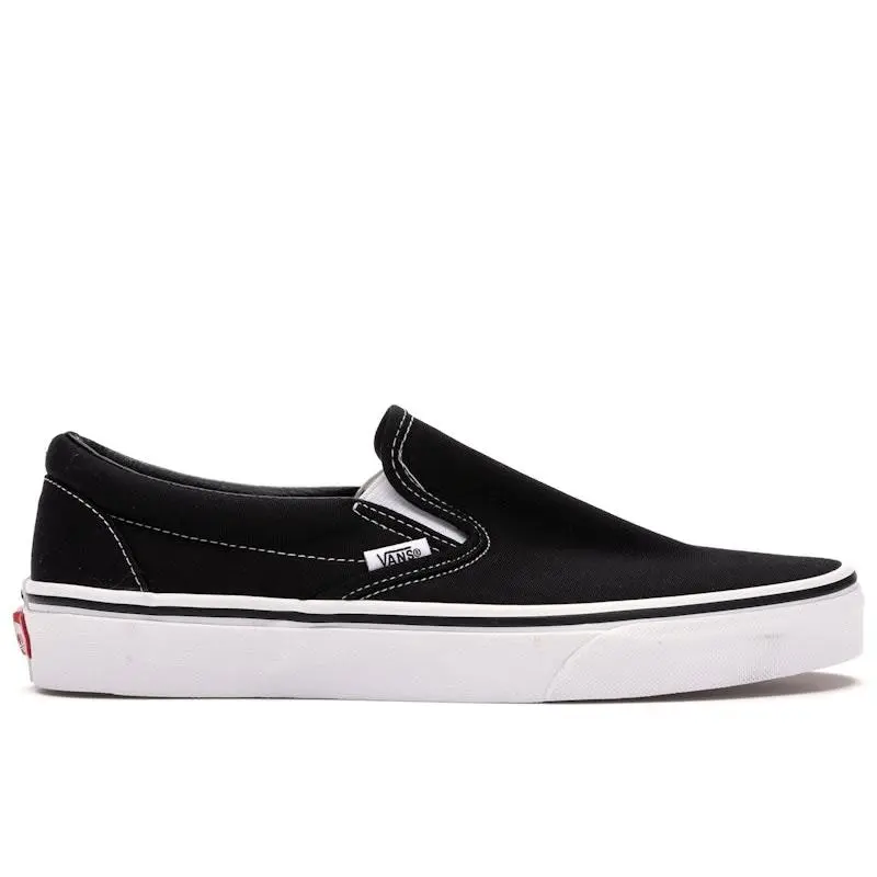 Vans Classic Slip On Black Sneakers Casual Low Top Shoes Canvas Upper Rubber Outsole Iconic Checkerboard-Free Slip On Design Comfortable Lifestyle Footwear Skate-Inspired Sneakers Everyday Streetwear Shoes for Men Women and Kids
