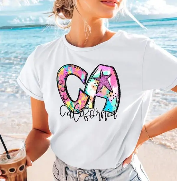 Neon Embossed Letter California DTF Transfers - 1 Size, for Casual Wear - THIS IS NOT A SHIRT, One Size