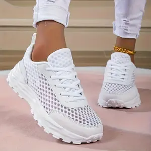 VOLARPISADA Unisex Breathable Mesh Sneakers - Lightweight Cushioned EVA Sole, Low-Top Lace-Up Design for Gym, Running, Tennis & Casual Wear - White, Gym Shoes, Tennis Footwear, Modern Sneakers, Durable Footwear
