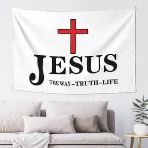 Jesus The Way, Truth, Life Tapestry Polyester Fabric Wall Tapestry For Bedroom Living Room Dorm 60x40 Inch