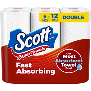 Scott Paper Towels, Choose-A-Sheet, 6 Double Rolls = 12 Regular Rolls (100 Sheets Per Roll) Disposable Wipe Kitchen