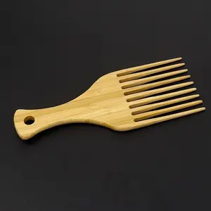 Natural Bamboo Wooden Afro Pick Comb, Wide Tooth Hair Comb, Heatless Styling Tool for Long, Thick, Curly Hair, Detangling Comb, Hair Care Tool