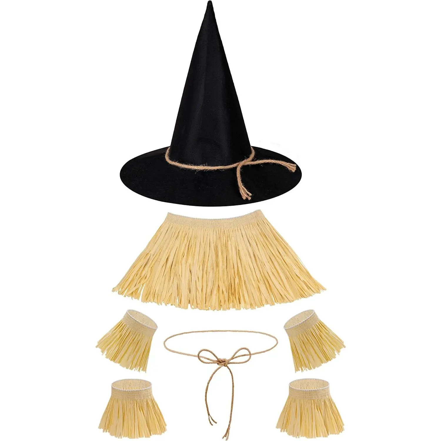 7 count Scarecrow Costume Scarecrow Hat Straw  Cuffs Kit Adult Halloween Costume Accessories Party Dress Up