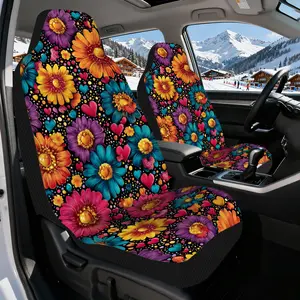 2pcs, Modern Vibrant Blooms and Hearts Print Car Seat Covers, Washable and Comfortable, Universal Fit for Most Vehicles, Great for Trendy Interior Upgrade and Daily Driving, Car Seat Cushions