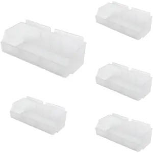 Slatwall Bins with Label Holder – Stackable Slatwall Storage Bins for Accessories, Garage Tool Organizer, Slat Wall Organizer for Workshops & Retail Store (Clear 5 Pack, Storbox Wide)