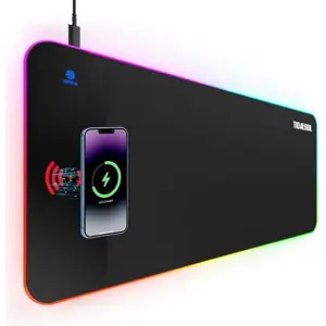 RGB Gaming Mouse Pad with 15W Wireless Charger, 17 Lighting Modes LED Mouse Mat, Extra Large 27.6"x11.8" Extended Mouse Pad with Non-Slip Base, Type-C Plug & Play, for Keyboard, Mouse, and Phone