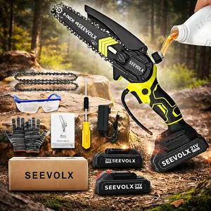 SEEVOLX  6 Inch Mini Chainsaw Cordless Electric, 21V MAX Portable Handheld Chain Saw with 2x2.0Ah Batteries & Charger for Tree Trimming, Wood Cutting, Branch Pruning, Garden Camping & Outdoor DIY Tool