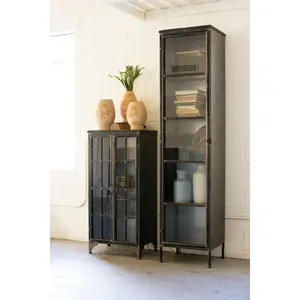 Tall Iron And Glass Apothecary Cabinet