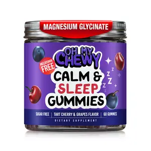 Double-Flavor Calm & Sleep Sugar-Free Gummies - Magnesium Glycinate, L-Theanine, Chamomile and Lemon Balm - Melatonin-Free Sleep and Relaxation Support for Kids, Teens and Adults - Tart Cherry & Grape Flavor - 60 Ct