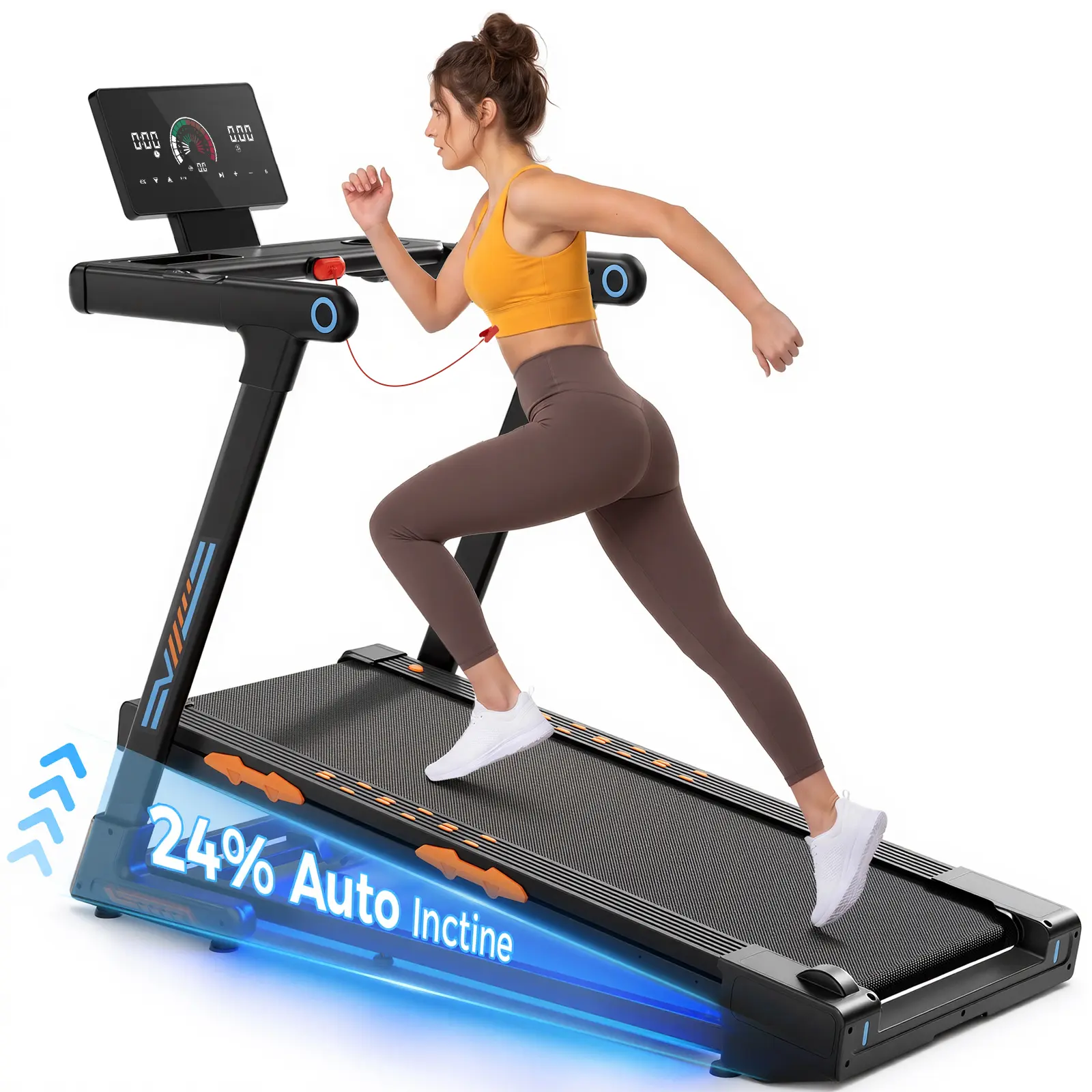 Foldable Treadmill, 1.25-4.0HP, LED Display, with App, 15% Automatic Incline, Capable of Supporting 300 Pounds.