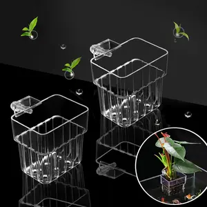 2 PCS Top Hanging Aquarium Plant Holder Fish Tank Plant Pot Planter Cups for Water Feature Decoration