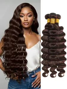 AKHER Color #4 Chocolate Brown Loose Deep Wave 3 Bundles Human Hair 20 22 24 Inch, 12A 100% Brazilian Virgin Remy Hair Curly Bundles Thick Track Rich Dark Brown Double Weft Extension Sew In For Black Women