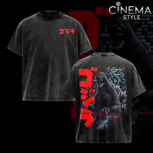 Godzilla (Gojira) Acid-Washed Cotton T-Shirt, Vintage Graphic Tee for Fans of the Series Godzilla, Top Streetwear Cotton Design for Men and Women, Unisex T-Shirt Hot