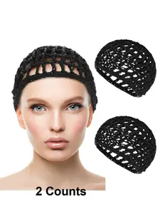 2 PCS Hair Nets Cap Sleeping Hairnet Snoods Wrap Bonnets Long Straight Curl Wig Head Protector Black Mesh Wrapping Crochet Wave Cook Hats Bun