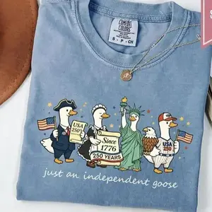 250th America Anniversary T-Shirt, Just An Independent Goose Shirt, Silly Goose Clothes, Patriotic Tee with USA Flag Clothing-women's clothing