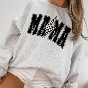Retro Checkered Mama Sweatshirt, Mama Lightning Bolt Shirt, Mama Sweater, Mom Life Shirt, Mother's Day Gift, Pregnancy Announcement, Motherhood Shirt