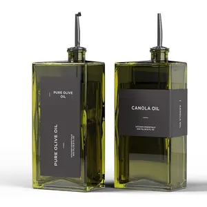 Olive Oil Dispenser for Kitchen, 16.9 oz/ 500 ml Olive Oil Dispenser Bottle, Glass Oil Bottles for Kitchen with 4 Stainless Steel Pourers, 40 Labels, 2 count, Green