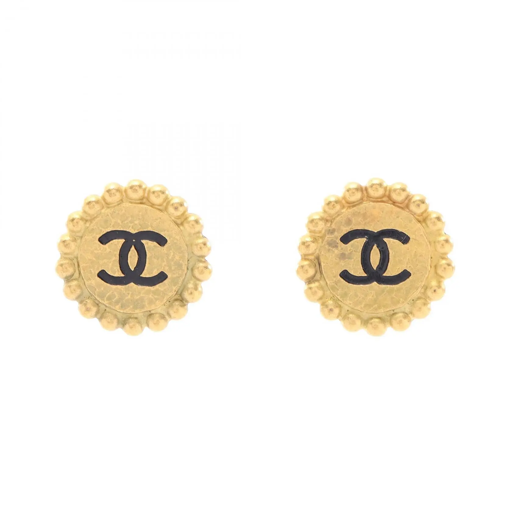 Pre-owned CHANEL Gold-plated Small Leather Goods Coco Mark Round Earrings