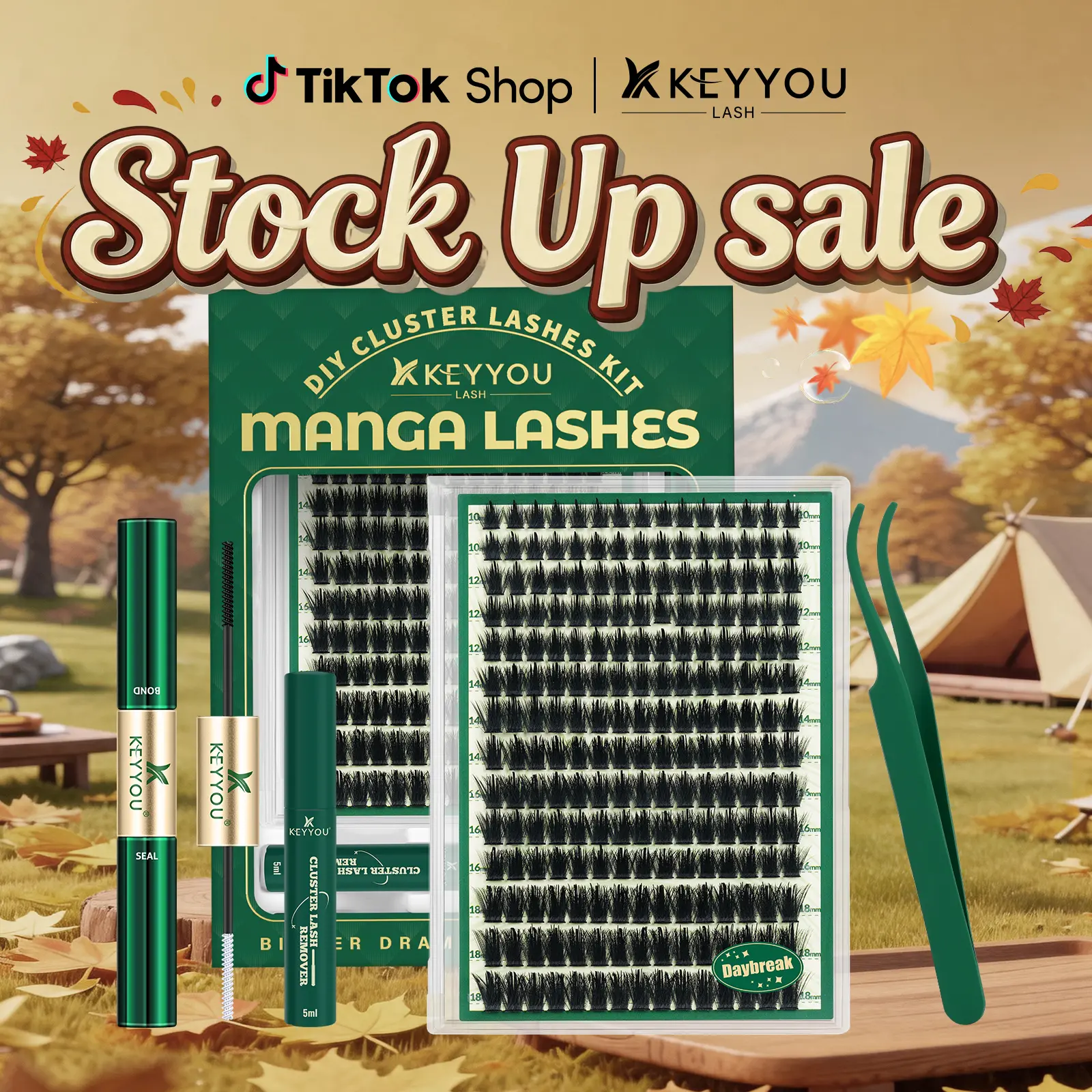 KEYYOU Daybreak Lash Clusters Kit 100D Manga Eyelash Clusters with Spikes Fairy Lash Cluster Kit 12-20mm Cluster Eyelash Extensions Kit Soft Thick Spiky Lashes with Remover Bond and Seal Lash Glue#September Stock Up