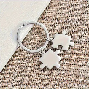 1pc Men's Bag Pendant Stainless Steel Blank Card Puzzle Keychain Metal Couple Pendant