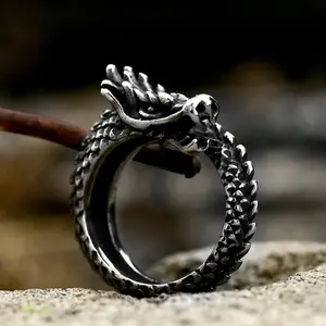 GTHIC Coiled Dragon Stainless Steel Animal Ring for Men Fashion Accessories Daily Wear