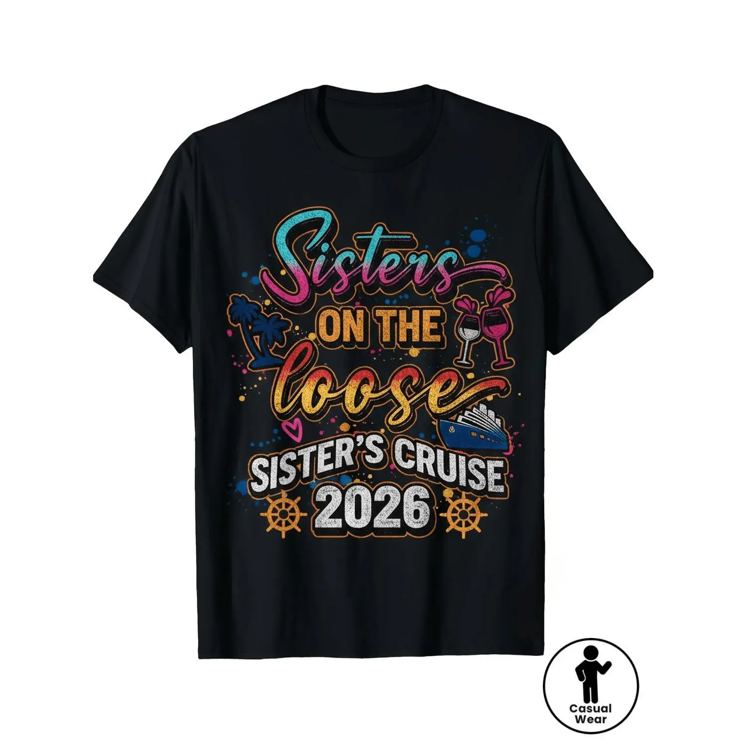 Women's Sisters on the Loose Sistership Cruise Printed Graphic Crew Neck Short-Sleeve T-Shirt, 2026 Summer Lightweight Unisex Relaxed Fit Casual Top, Machine Washable for Outdoor Activities, Shortsleeve, Tshirt, Round