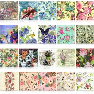 20 Pcs Assorted Decorative Decoupage Paper Napkins, Vintage Floral Cocktail Napkins for DIY Crafts, Card Making, Junk Journal, Wall Decor, 20 Styles, 6.5x6.5 inch (02)