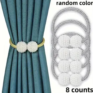 Magnetic Curtain Tie, 8 Counts Random Color Artificial Pearl Ball Decorative Curtain Buckle, Curtain Support Curtain Rope, Used for Bedroom and Living Room Home Decoration