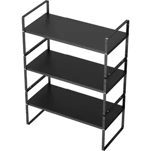 3-Shelf Expandable Kitchen Organizer, Sturdy Metal Shelves, Stackable Counter Shelves, 16.54-27.17 inches Long, 60 lbs Weight Capacity