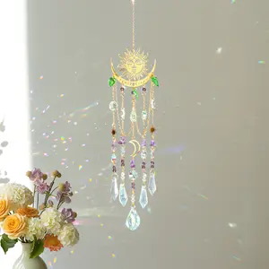 Crystal Sun Catcher, 1 pcs Hanging Suncatcher with Artificial Crystals, Handmade Rainbow Maker Indoor Outdoor Decor for Window Bedroom Courtyard Garden, Bless Gift