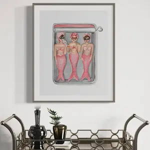 Mermaid Sardine Can Pattern Unframed Painting, 1 Count Vintage Food Pattern Wall Art, Wall Decor for Home Living Room Bedroom Study Room, Ornaments