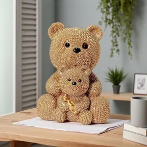 1pc, Unique Beaded Parent-Child Bear Sculpture | Artistic Animal Ornament | Resin Parent-Child Bear Figurine | Animal Sculpture Ornament | Parent-Child Bear Craft Figurine | Gold Room Decor | Home Decor | Parent-Child Bear Sculpture | Parent-Child Bear Or