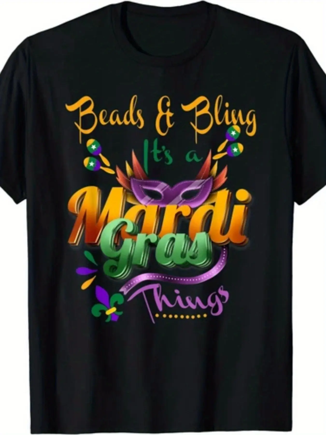 Men'S  Women'S Mardi Gras T-Shirt - Beads  Bling I unisex soft cotton short sleeve t shirt, vintage graphic casual tee for men women teens, perfect birthday holiday gift for camping travel gym daily street  wear