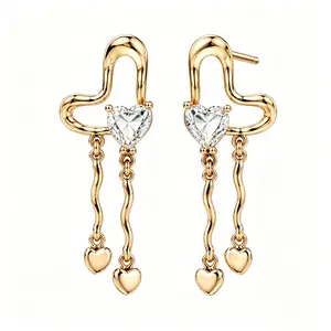 EVA Gold Open Heart Dangle Earrings with CZ Crystal | Viral TikTok Statement Drop Earrings, 18K Gold Plated Hypoallergenic Jewelry for Women