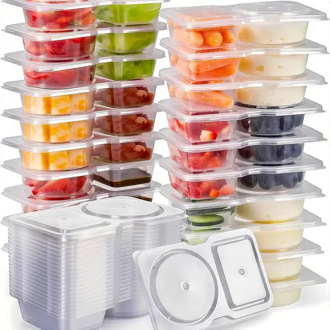 40 Pcs Reusable Double Comp. Leakproof Stackable Plastic Food Storage Containers with Lids - Leakproof Lunch Container, Lunch Box for On-the-Go Travel, Camping